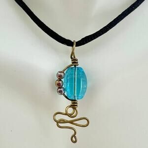 Sea Blue Cypress Goddess Bronze Wire Wrapped Handmade Pendant